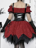 Gothik-Viktoriaans Kleid in Schwarz-Rot mit Korsett-Detail