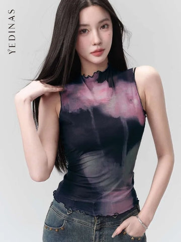 Alternative Mesh-Tanktop in Lila-Schwarz