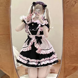 Kawaii Gothic Lolita Kleid Schwarz-Rosa Maid