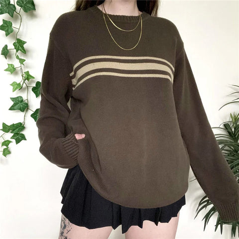 Lässige Grunge-Strickpullover mit Streifen