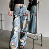 Y2K Baggy Jeans mit Dog-Print für Damen