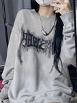 Graue Letter Print Hoodie für FrauenGrunge-inspirierter