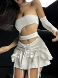 Manches

Sexy Weiß Y2K Mini Kleid Strapless Dress Drawstring mit Handschuhen