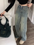 Baggy Wide Leg Jeans für Frauen Grunge Stil in Washed Denim