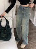 Baggy Wide Leg Jeans für Frauen Grunge Stil in Washed Denim