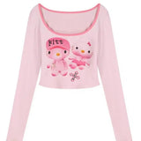 Lila Hello Kitty Langarm Crop Top im 2000er Japan