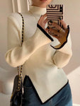 Koreanischer Stil Eleganter Turtleneck Pullover in Creme mit kontrastierenden Details