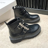 Gothic Damen Boots mit Perlenkette schicke schwarze Plattformbooties im Punk-Stil für ein alternatives Outfit*