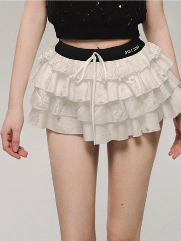 Kawaii Weiße Rüschenshorts Süßer Y2K Minirock