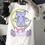 Pastel Goth Unisex Grafik T-Shirt mit gruseligem Katzen-Motiv