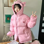 Kawaii Soft-Girl Baumwolljacke mit Katzenohren und Reißverschlus