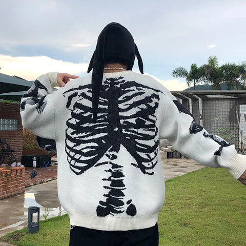 Unisex E-Girl Pullover mit Skelett-Stickerei im Trenddesign