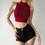 EGirl Tank Top Rot Hochkragen Minimales mit Grafikdesign