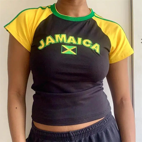 Trendiges Jamaica Crop-Top im Y2K-Hip-Hop-Stil