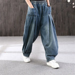 Indie-Style Oversize Jeans mit weitem Bein und asiatischem Flair