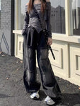 Schwarze Gothic-Jeans mit weitem Bein und Cargo-Taschen