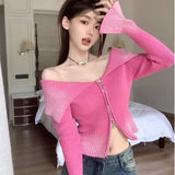 Koreanischer Pullover in Pink Offshoulder Strickpullover