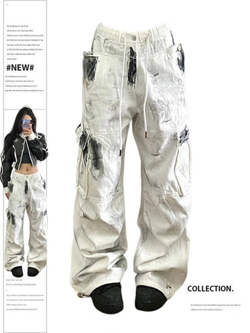 Damen Cargo Jeans in Weiß im Y2K-Stil mit Hoher Taille