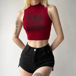 EGirl Tank Top Rot Hochkragen Minimales mit Grafikdesign