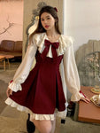 Alternatives Gothic-Lolita-Kleid mit Rüschen und Schleifen in Weinrot