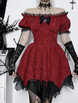 Gothik-Viktoriaans Kleid in Schwarz-Rot mit Korsett-Detail