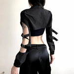 Trendiges Cyber Gothic Crop-Top mit Zipper und Cargo-Details