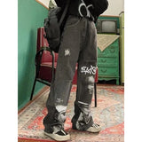 Gothic Wide-Leg Jeans mit Aufdruck Y2K Streetwear für Frauen