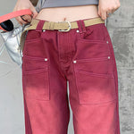 Jean Y2k Rotes leichtes Oversize-Coupe etwas ausgewaschen