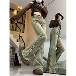 Grüne Y2K Micro-Flare Jeans mit Schnürdetails für Damen