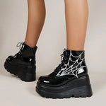 Gothic Spider Print Stiefeletten mit hohem Absatz