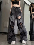 Hochtaillierte Wide Leg Jeans im Grunge-Stil mit Rissen für edgy Look