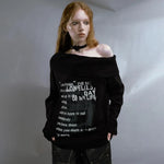 Gothic Off-Shoulder Pullover Graffiti schwarz und wei