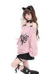 Süßer off-Shoulder Lolita Gothic Pullover in Rosa mit einzigartigem Moti