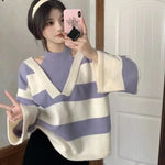 Soft-Girl Streifen Pullover mit Kragen