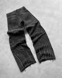 Baggy Herrenjeans im Y2K-Stil mit Distressed-Look und Stickerei