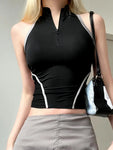 Rückenfreies E-girl Crop Top mit Reißverschluss und Stehkragen