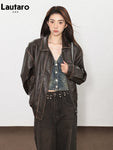 Coole Vintage braune PU-Lederjacke für einen grungy Look