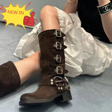 Damen Kniehohe Gothic Stiefel mit Schnürung und Reißverschluss-Tasche