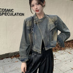 Grunge Denim Jacke für Frauen Lose cropped Outwear