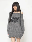 Gothic Oversized Strickpullover mit Freischnitten