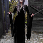 Langes schwarzes Gothic-Kleid mit breitem Ärmel