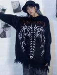 Gothic Pullover für Frauen lässiger Strick mit Skelettmotiv