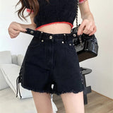 Schwarze Y2k Denim Shorts für Damen High Waist