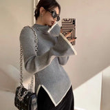 Koreanischer Stil Eleganter Turtleneck Pullover in Creme mit kontrastierenden Details