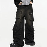 Cargo hose jeans E-Girl OVERSIZE Schwarz ausgewaschen mit Träger
