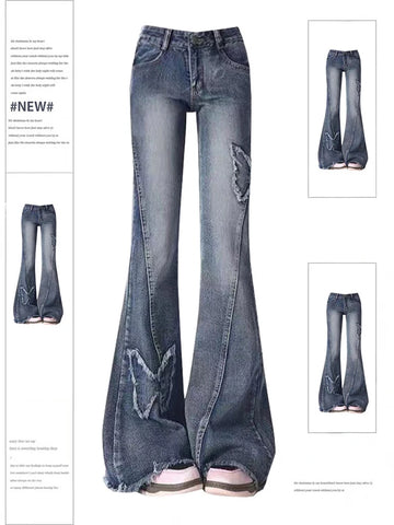 Vintage 90er Flared Jeans mit Low Waist & Rissen
