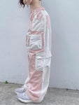 Damen Cargo-Hose im Soft-Girl-Stil mit Kontrastdesign
