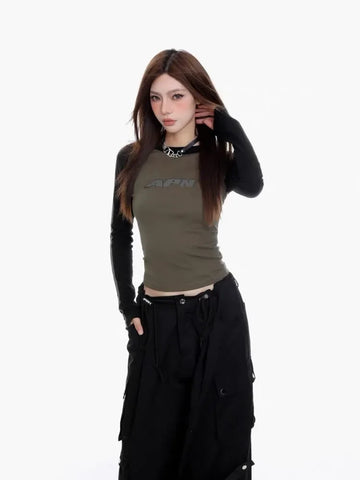 Grunge Longsleeve Top für Frauen Streetwear im Y2K-Style