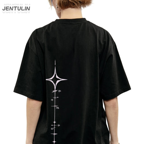 Oversized Gothic T-Shirt mit Grafikprint Koreanischer Style