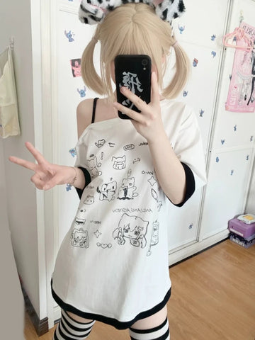 Kawaii Süßes T-Shirt im Harajuku Stil mit manga-Print